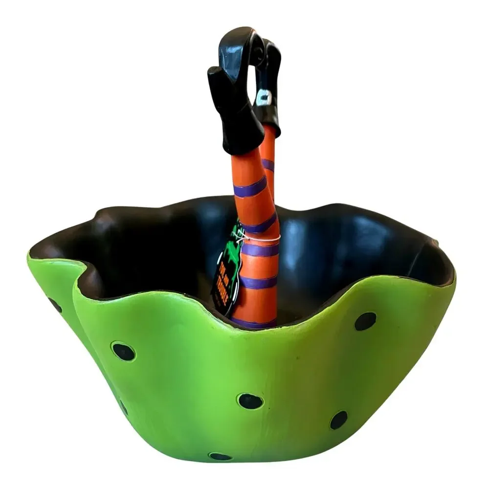 Halloween Witch Legs Candy Bowl 11in Whimsical Trick or Treat Dish NEW
